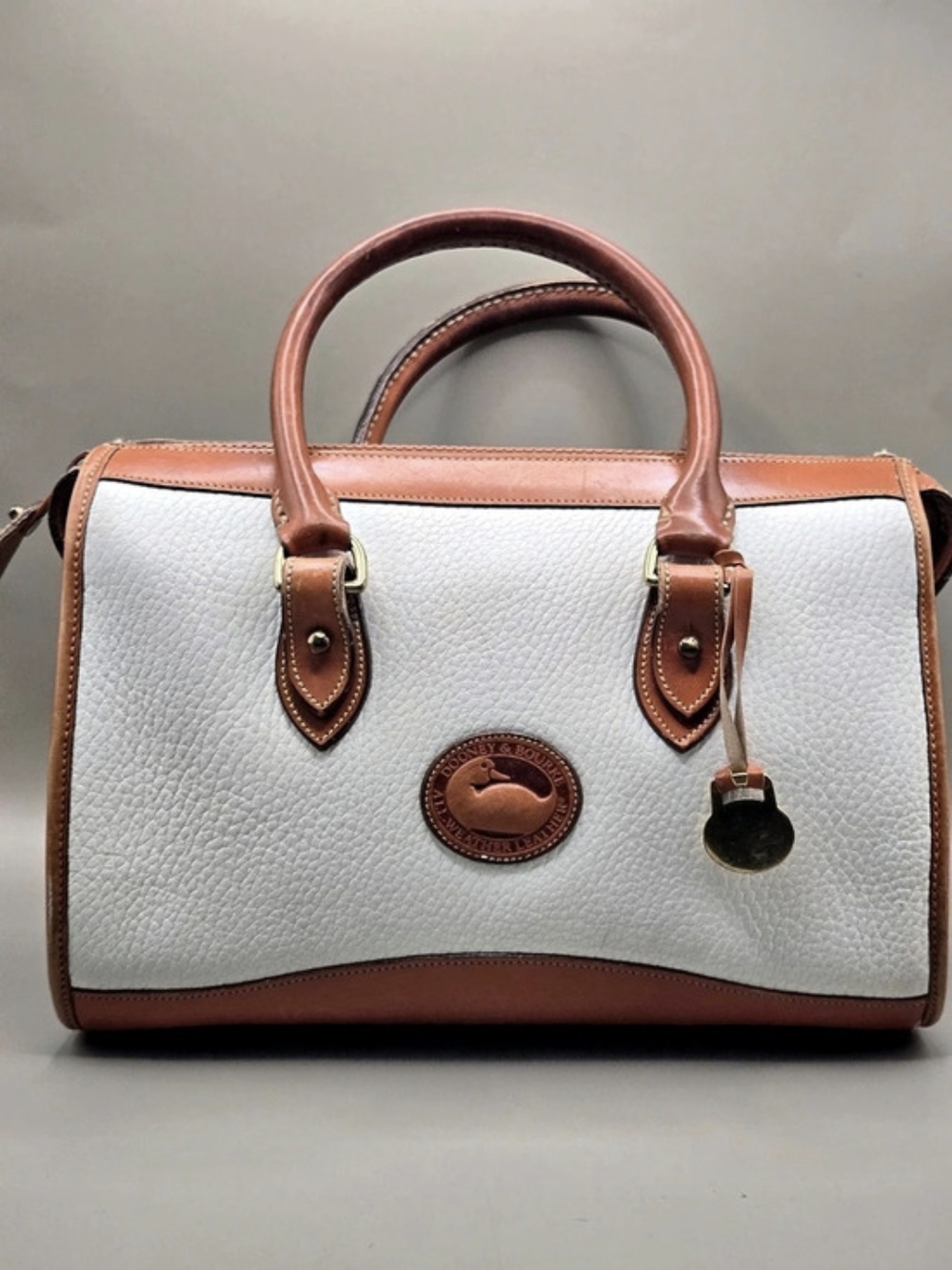 Vintage Dooney & Bourke White and British Tan All-Weather Leather Doctor Bag